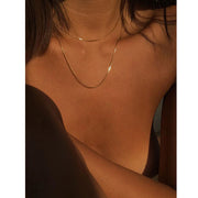 Double Chain Necklace for Women — 18K Gold Plated Snake Chain, Layered Look on model